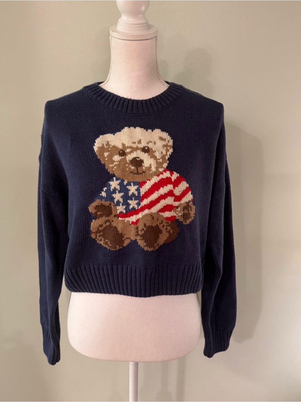 Grayson Threads Navy Teddy Bear Intarsia Crewneck Sweater